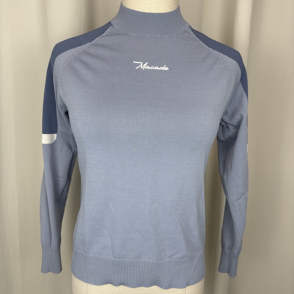 Macade Golf Women's TR Tour Mock Neck Knit Sweater Blue White Sz S